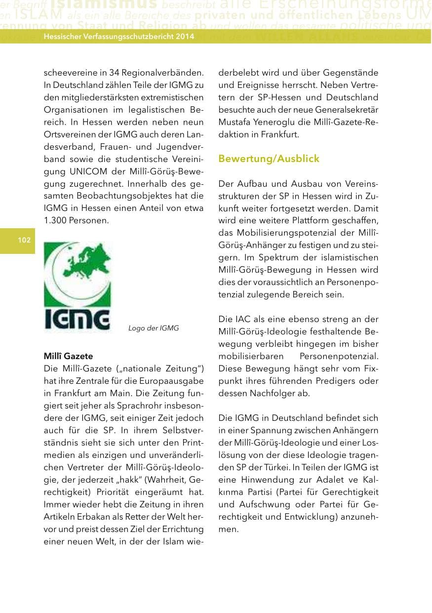 Seite 101 des Verfassungsschutzbericht 2014 Hessen