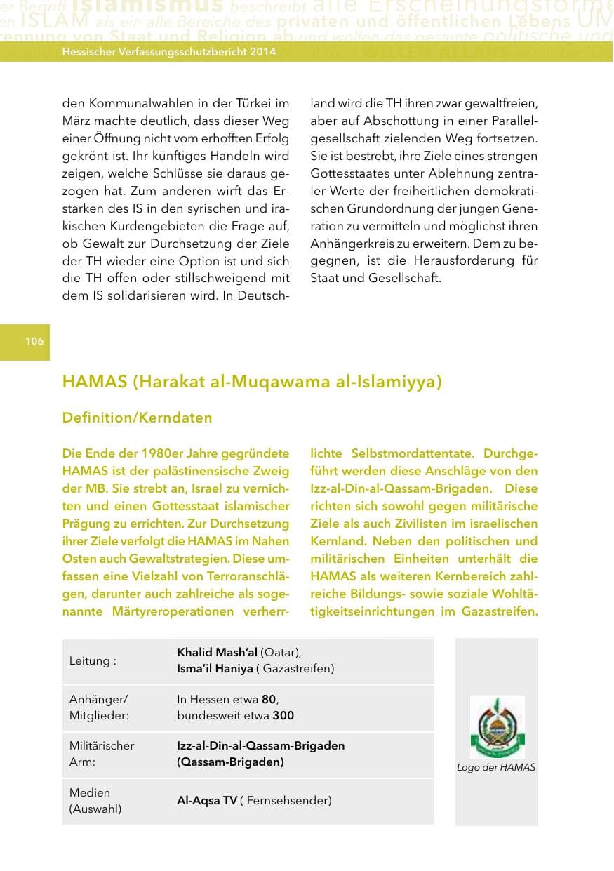 Seite 105 des Verfassungsschutzbericht 2014 Hessen