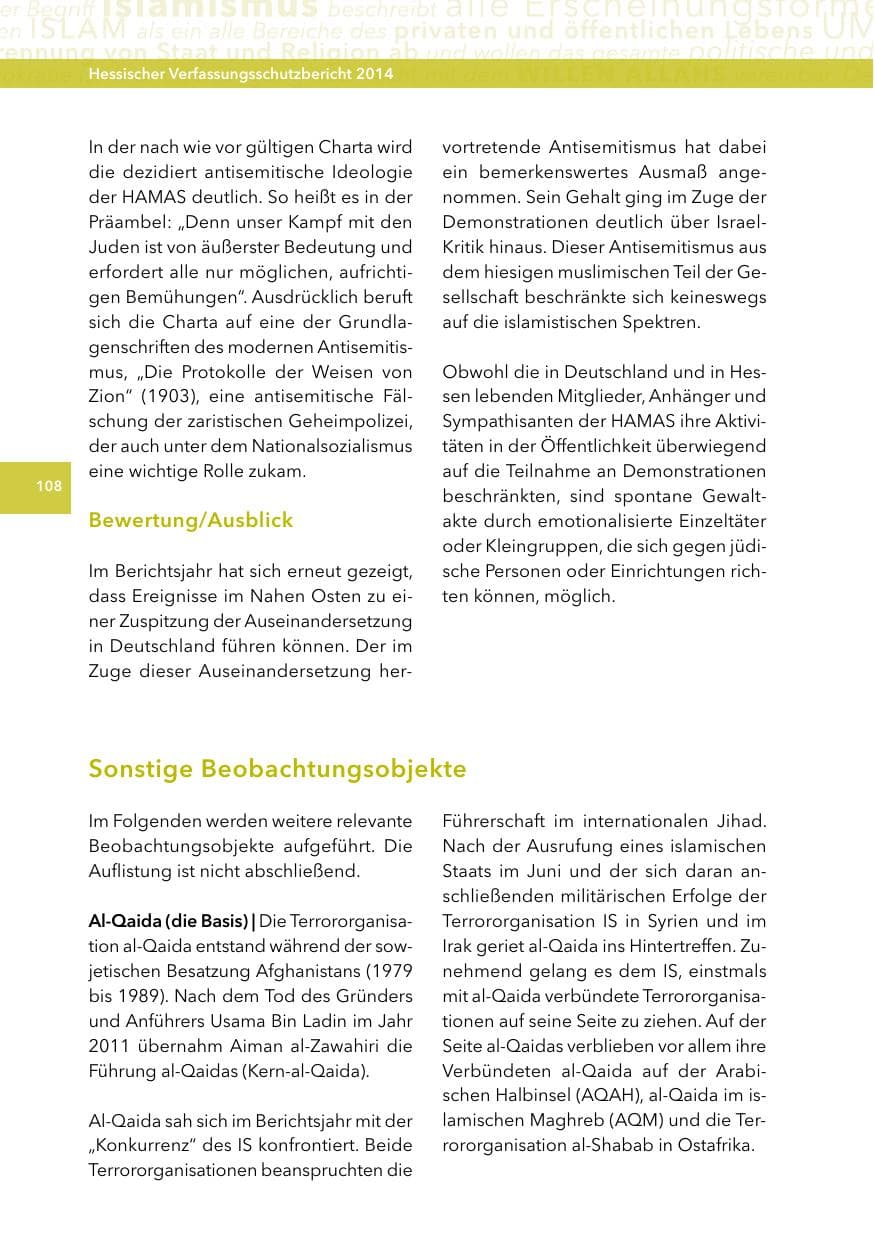 Seite 107 des Verfassungsschutzbericht 2014 Hessen
