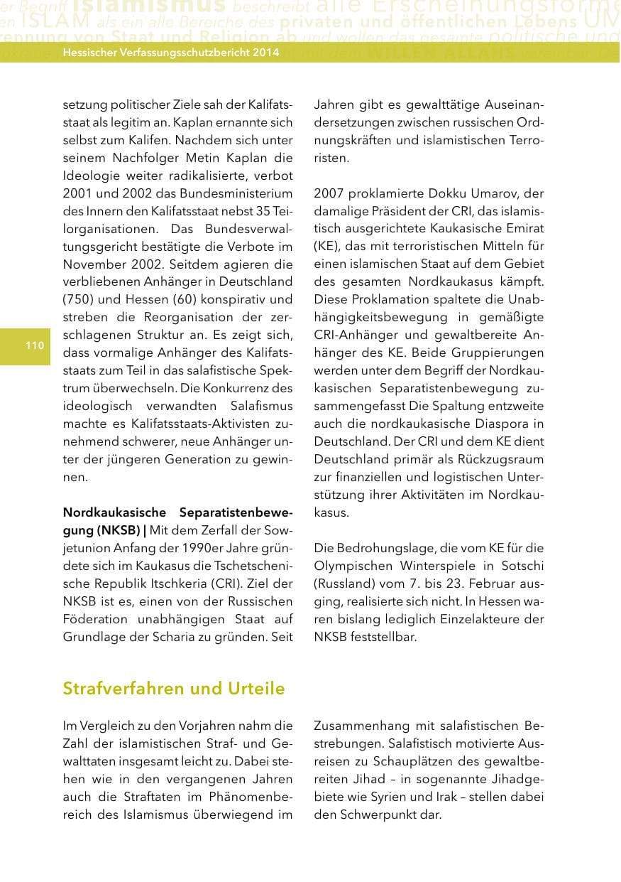 Seite 109 des Verfassungsschutzbericht 2014 Hessen