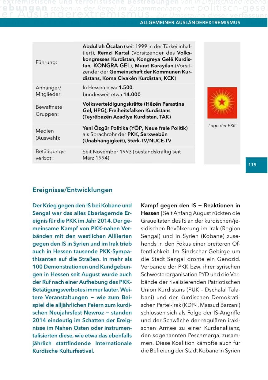 Seite 114 des Verfassungsschutzbericht 2014 Hessen