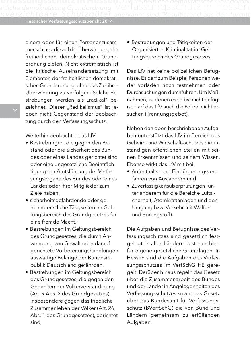Seite 13 des Verfassungsschutzbericht 2014 Hessen