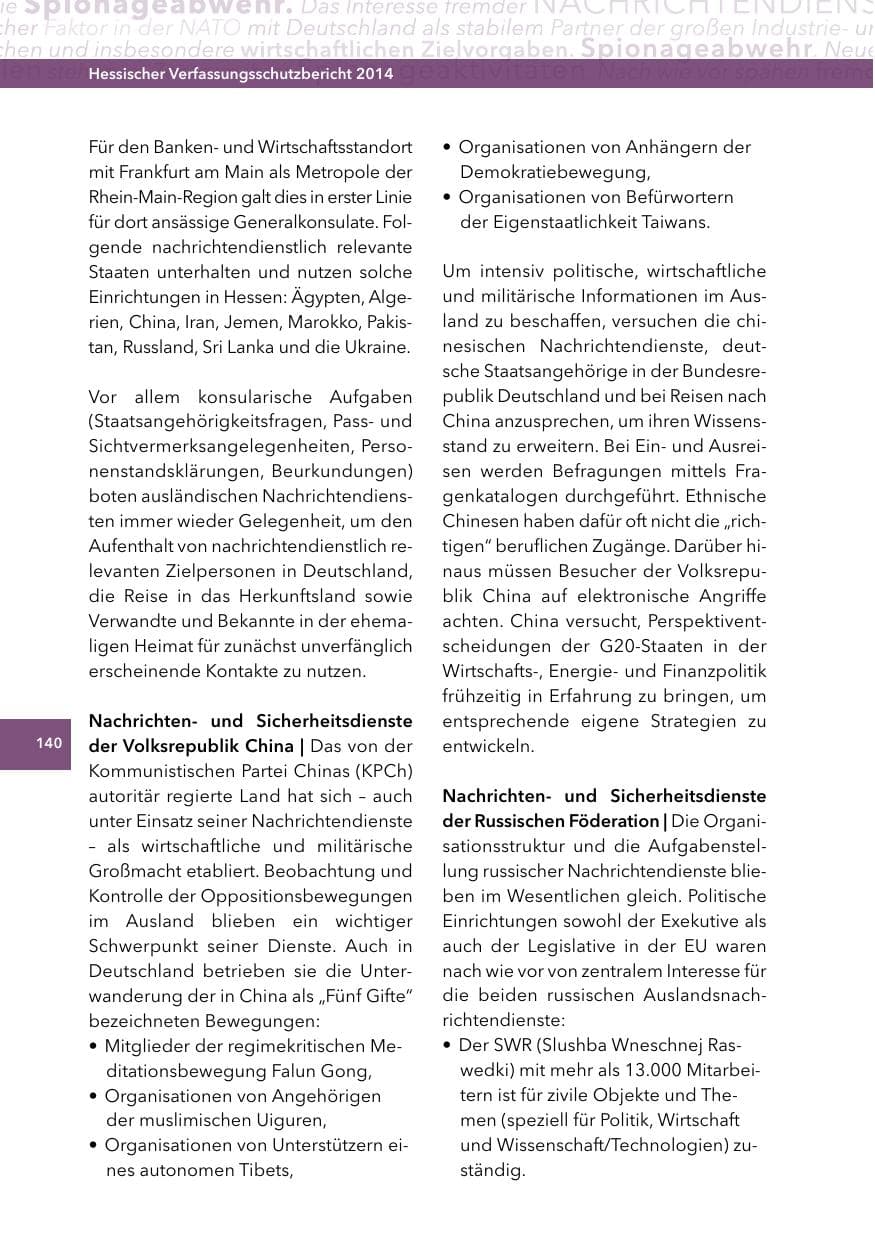 Seite 139 des Verfassungsschutzbericht 2014 Hessen