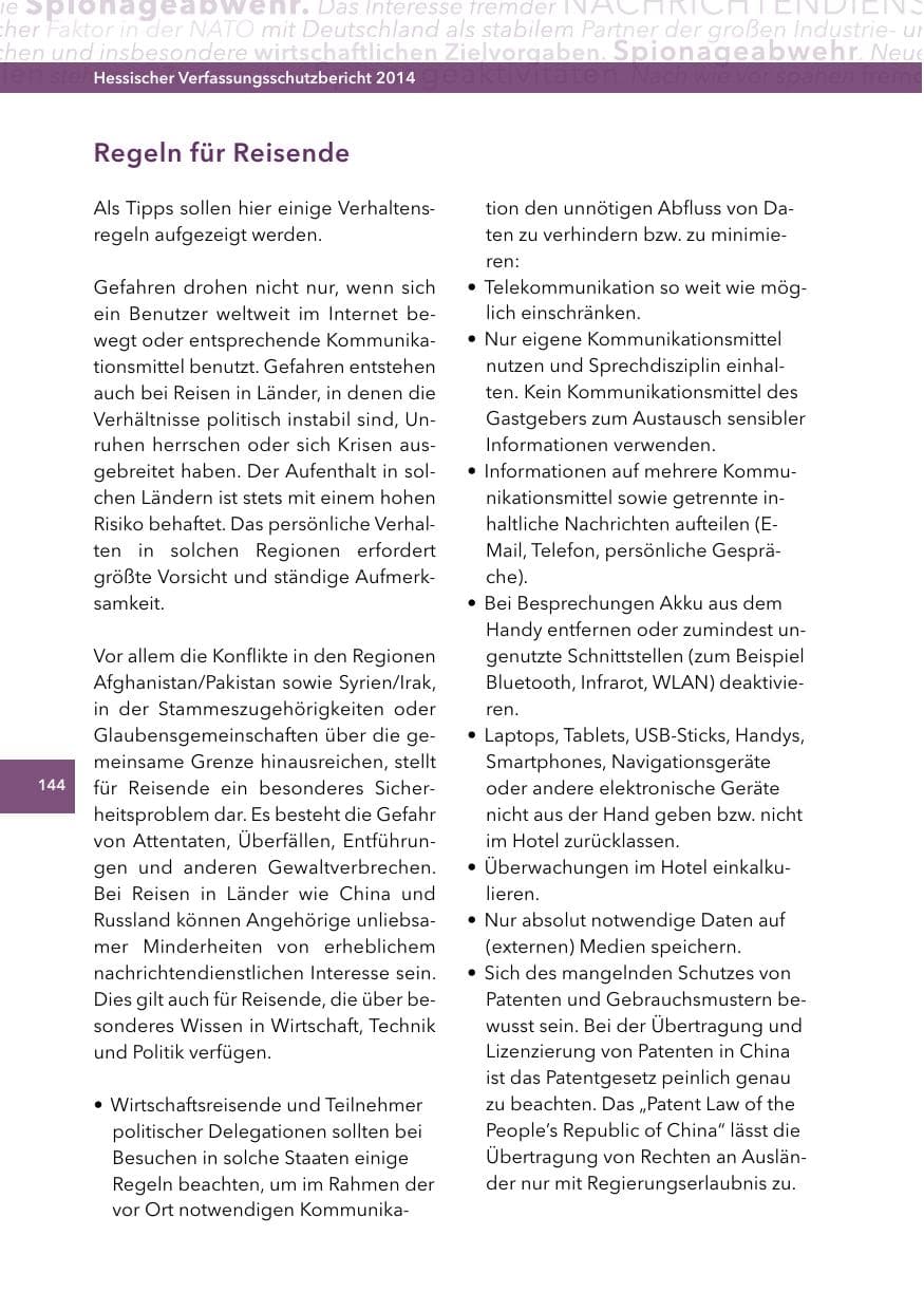 Seite 143 des Verfassungsschutzbericht 2014 Hessen