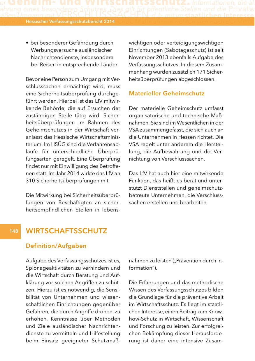 Seite 147 des Verfassungsschutzbericht 2014 Hessen