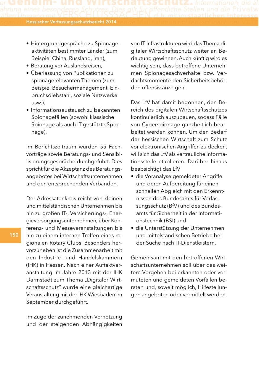 Seite 149 des Verfassungsschutzbericht 2014 Hessen