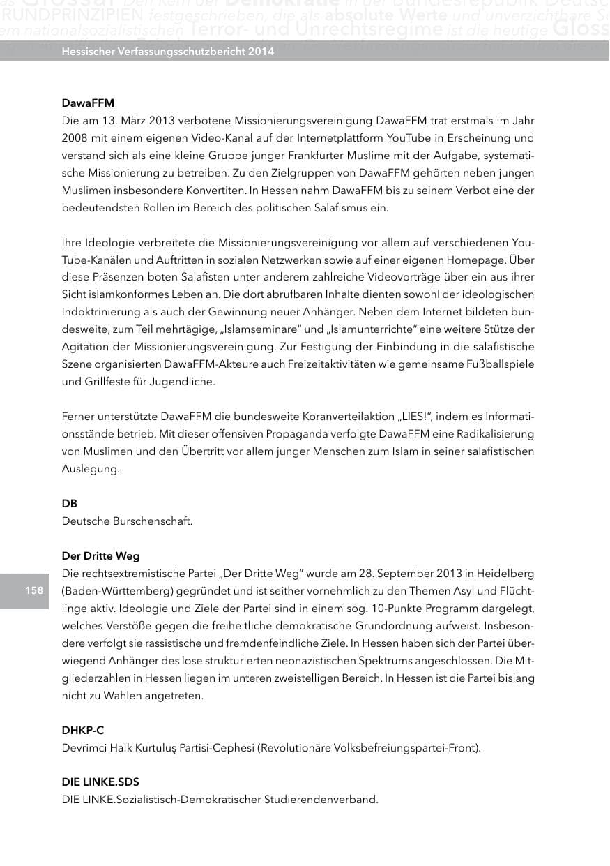 Seite 157 des Verfassungsschutzbericht 2014 Hessen