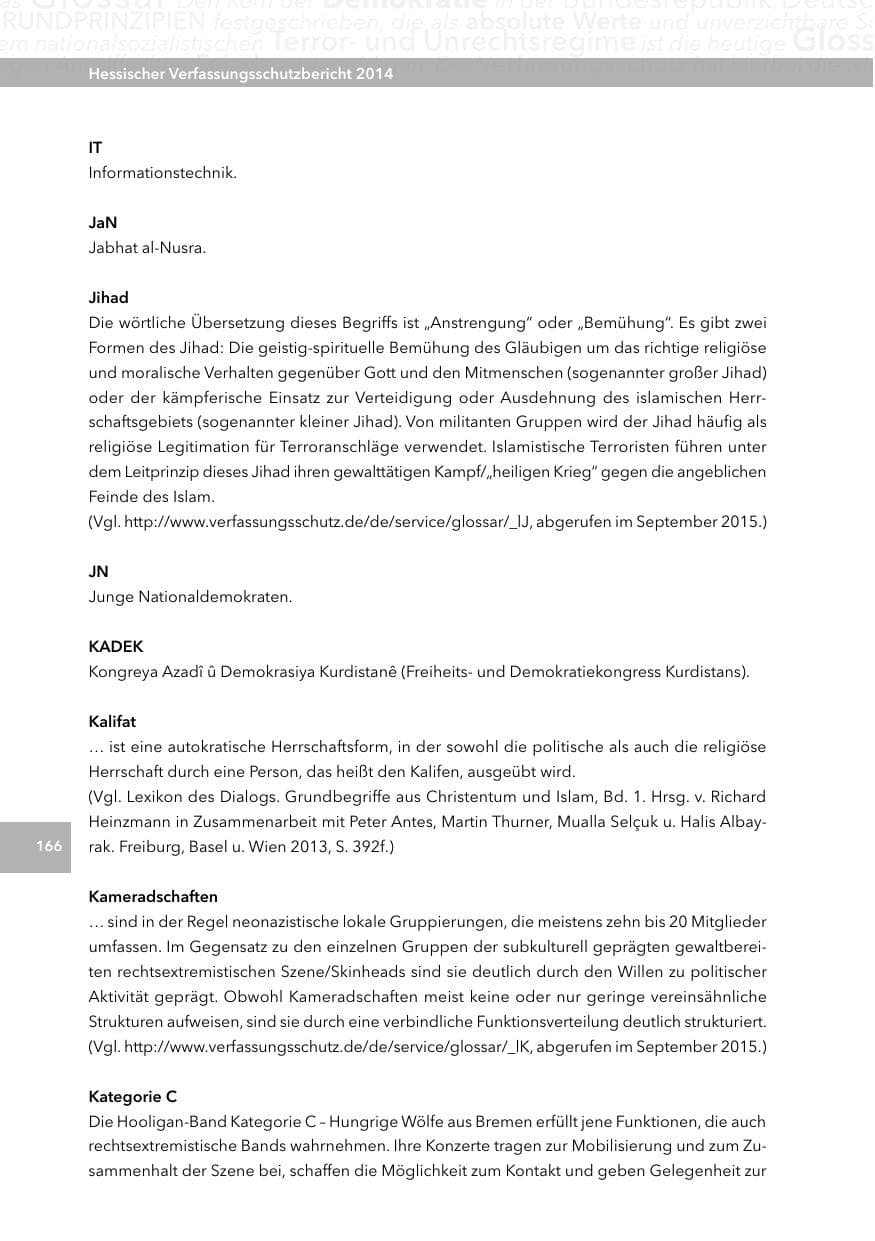 Seite 165 des Verfassungsschutzbericht 2014 Hessen