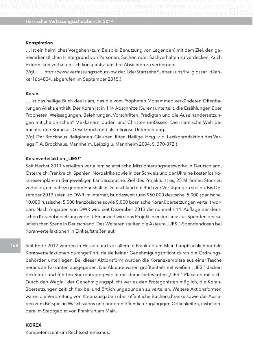 Seite 167 des Verfassungsschutzbericht 2014 Hessen