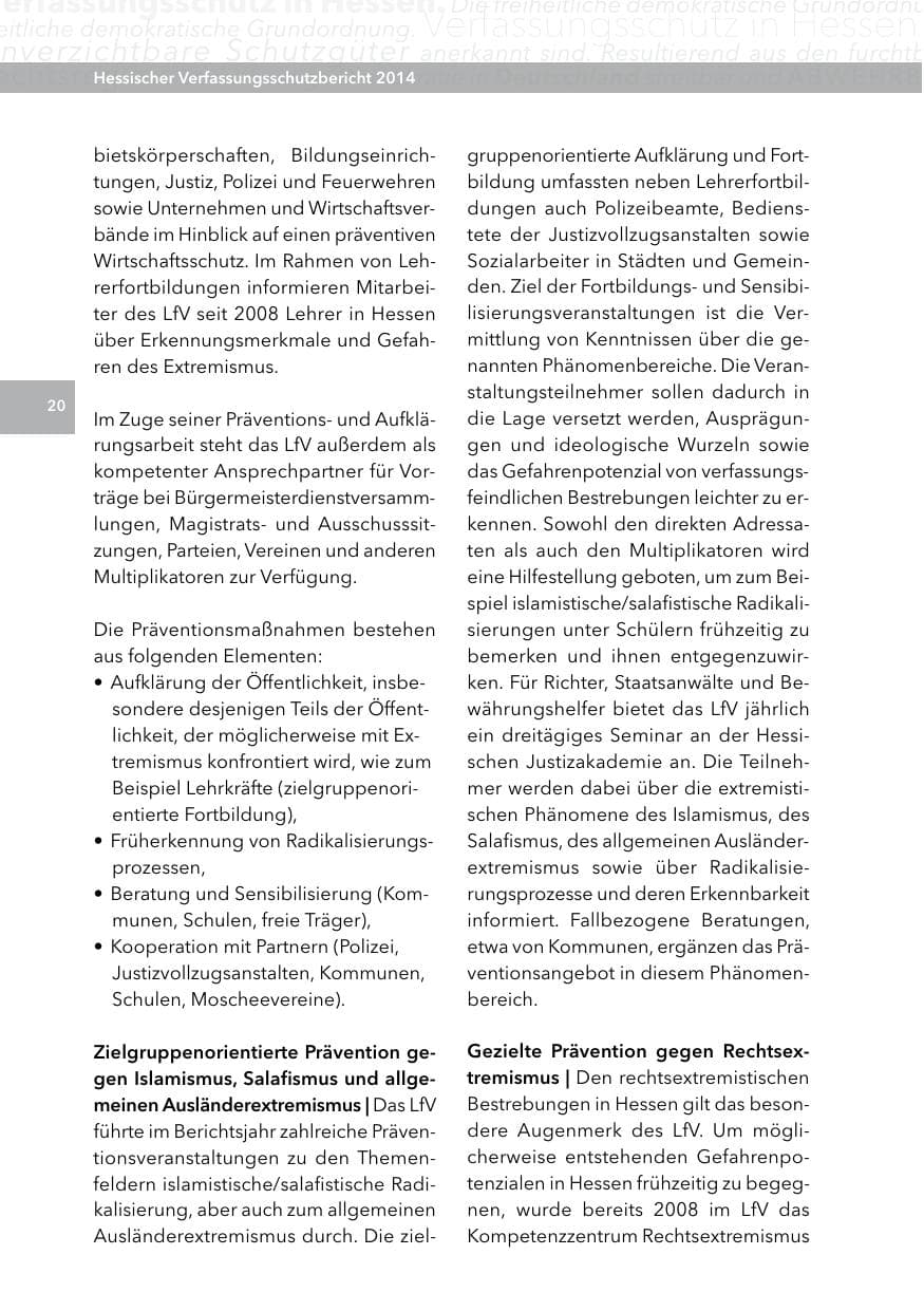 Seite 19 des Verfassungsschutzbericht 2014 Hessen