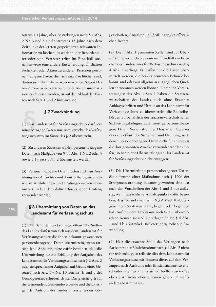Seite 189 des Verfassungsschutzbericht 2014 Hessen