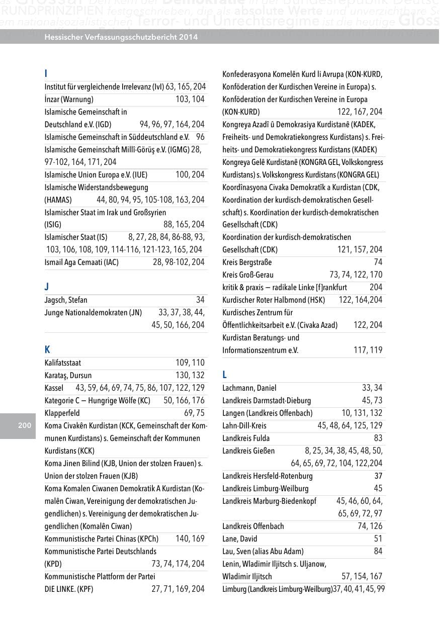 Seite 199 des Verfassungsschutzbericht 2014 Hessen
