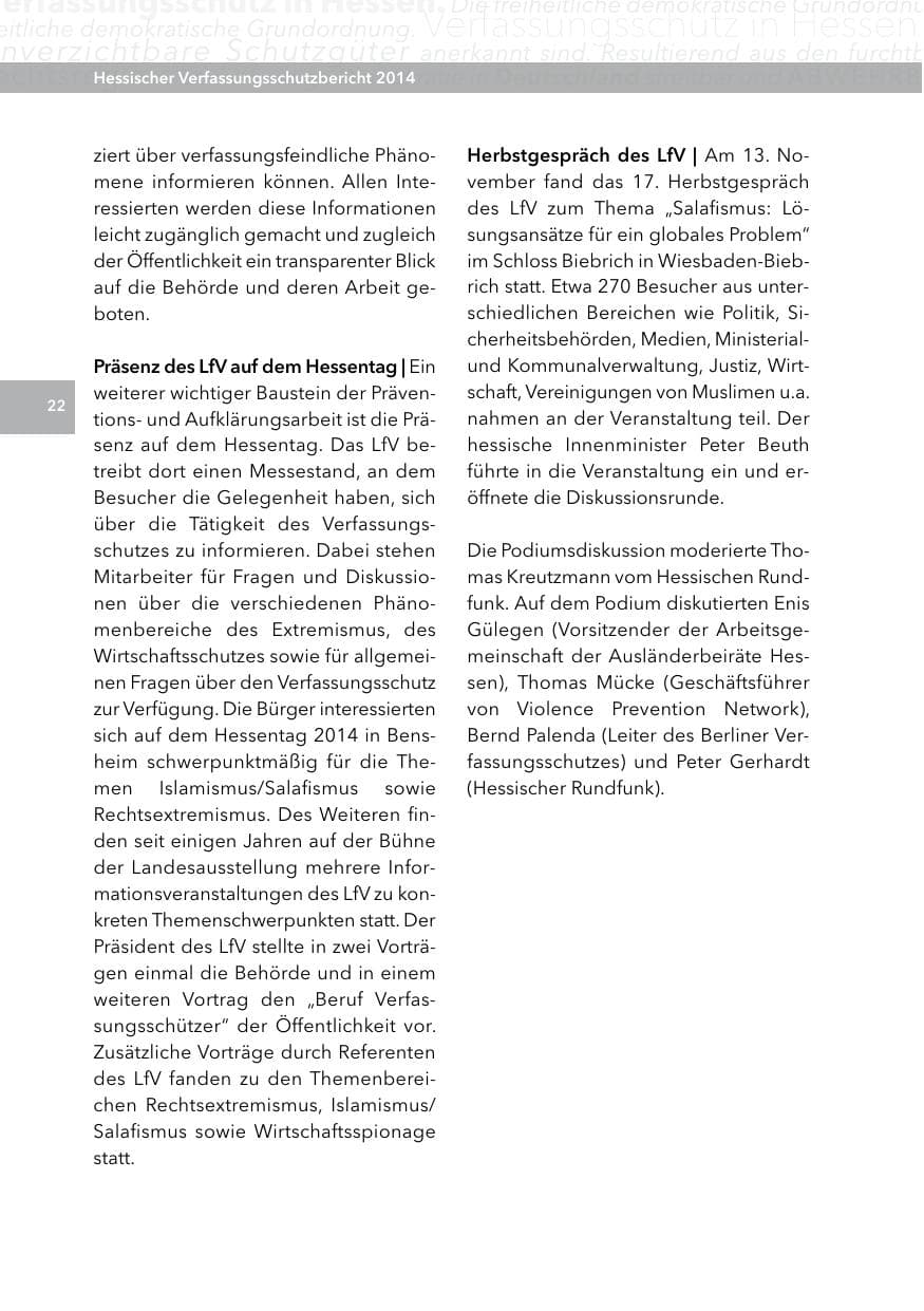 Seite 21 des Verfassungsschutzbericht 2014 Hessen