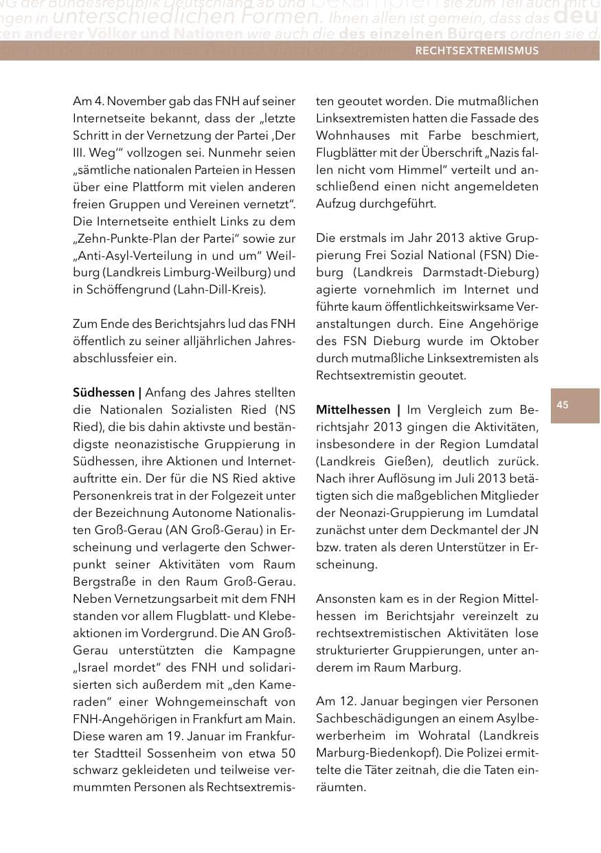Seite 44 des Verfassungsschutzbericht 2014 Hessen