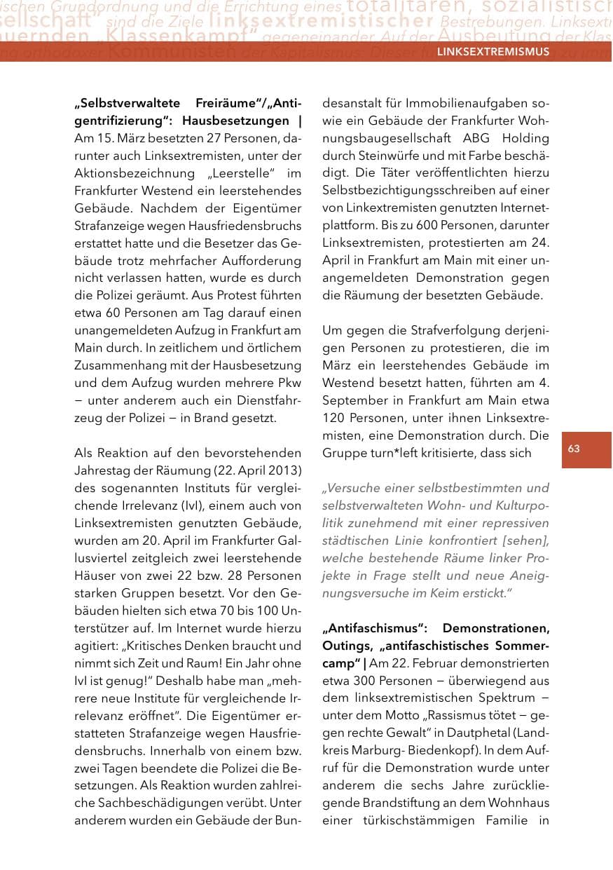Seite 62 des Verfassungsschutzbericht 2014 Hessen