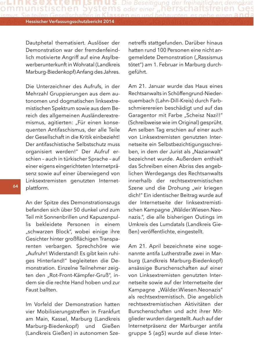 Seite 63 des Verfassungsschutzbericht 2014 Hessen