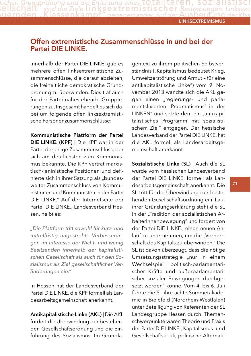 Seite 70 des Verfassungsschutzbericht 2014 Hessen