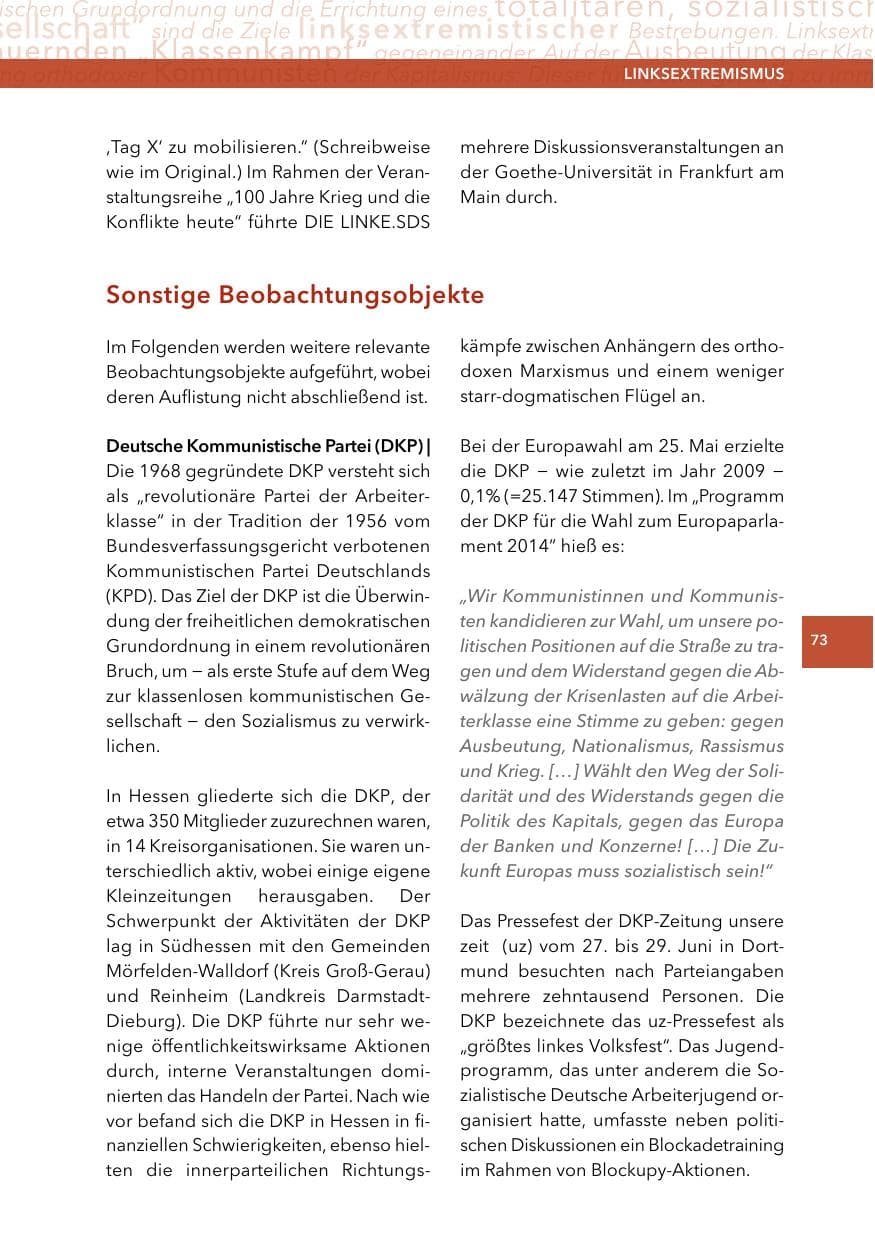 Seite 72 des Verfassungsschutzbericht 2014 Hessen