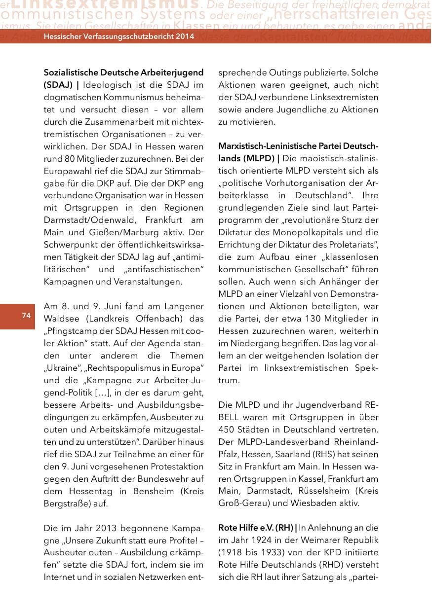 Seite 73 des Verfassungsschutzbericht 2014 Hessen