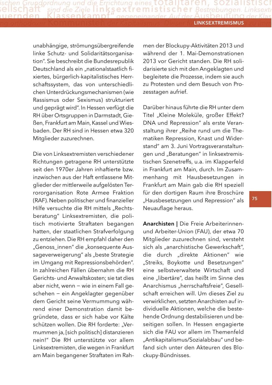 Seite 74 des Verfassungsschutzbericht 2014 Hessen