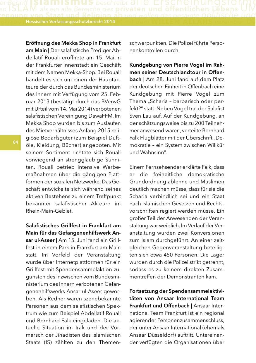 Seite 83 des Verfassungsschutzbericht 2014 Hessen