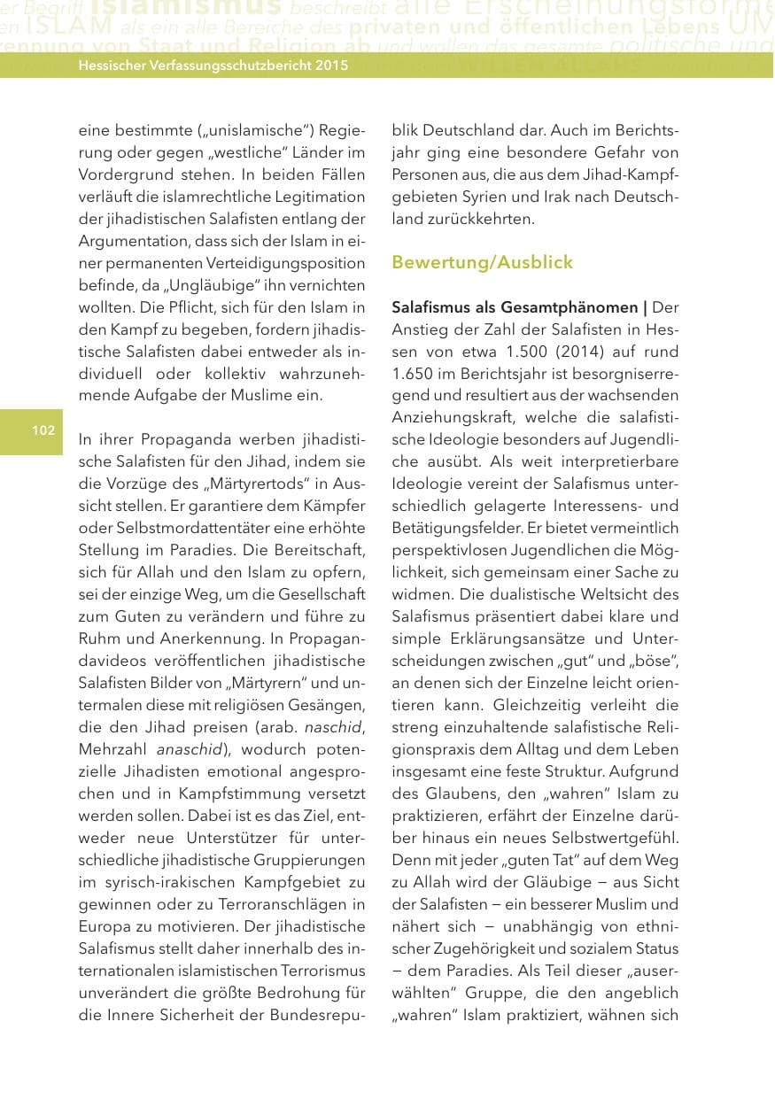 Seite 102 des Verfassungsschutzbericht 2015 Hessen