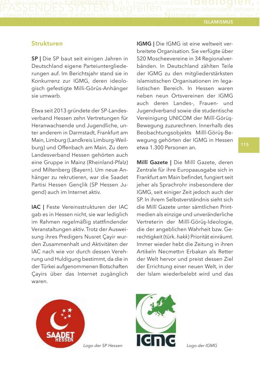 Seite 115 des Verfassungsschutzbericht 2015 Hessen