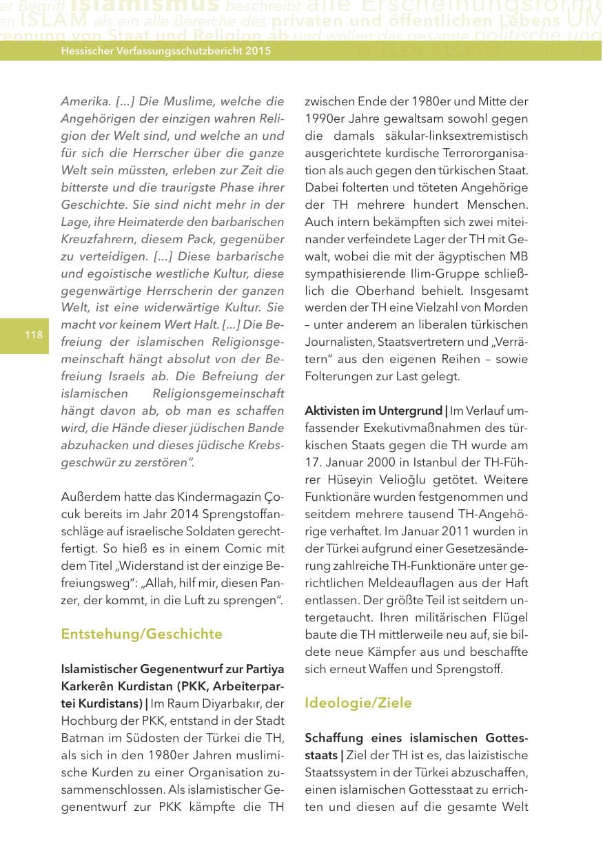 Seite 118 des Verfassungsschutzbericht 2015 Hessen