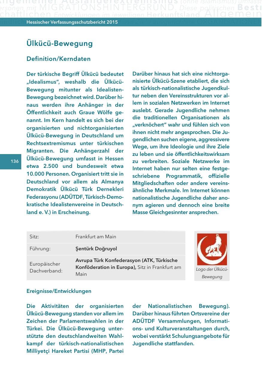 Seite 136 des Verfassungsschutzbericht 2015 Hessen