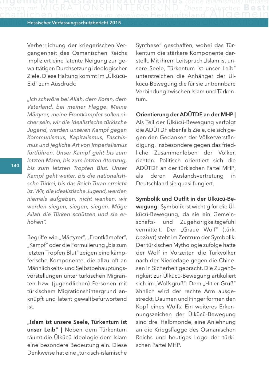 Seite 140 des Verfassungsschutzbericht 2015 Hessen