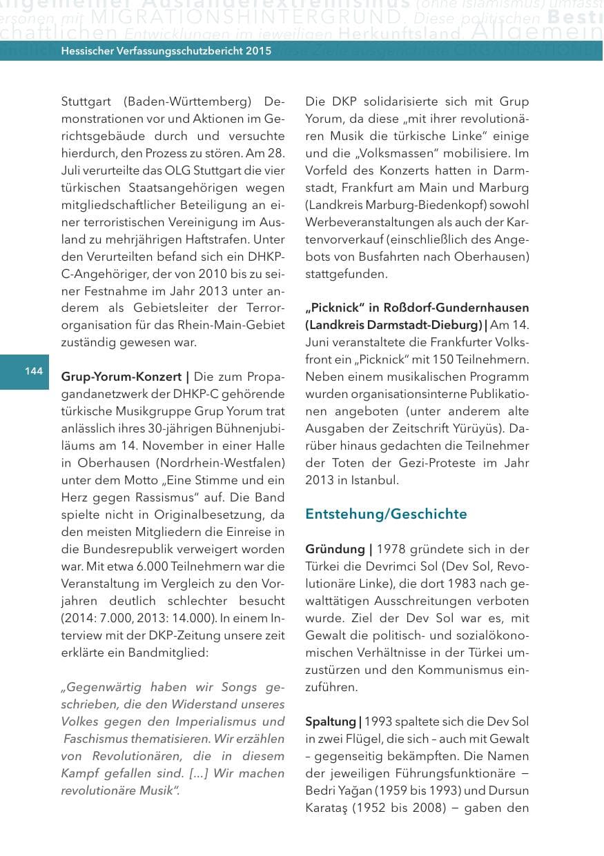 Seite 144 des Verfassungsschutzbericht 2015 Hessen
