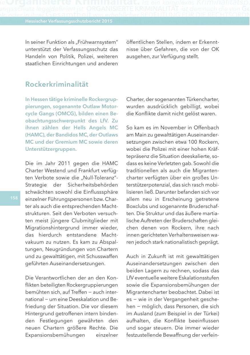 Seite 158 des Verfassungsschutzbericht 2015 Hessen