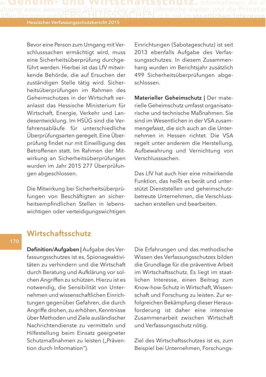 Seite 170 des Verfassungsschutzbericht 2015 Hessen