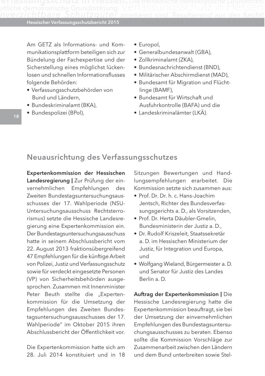Seite 18 des Verfassungsschutzbericht 2015 Hessen