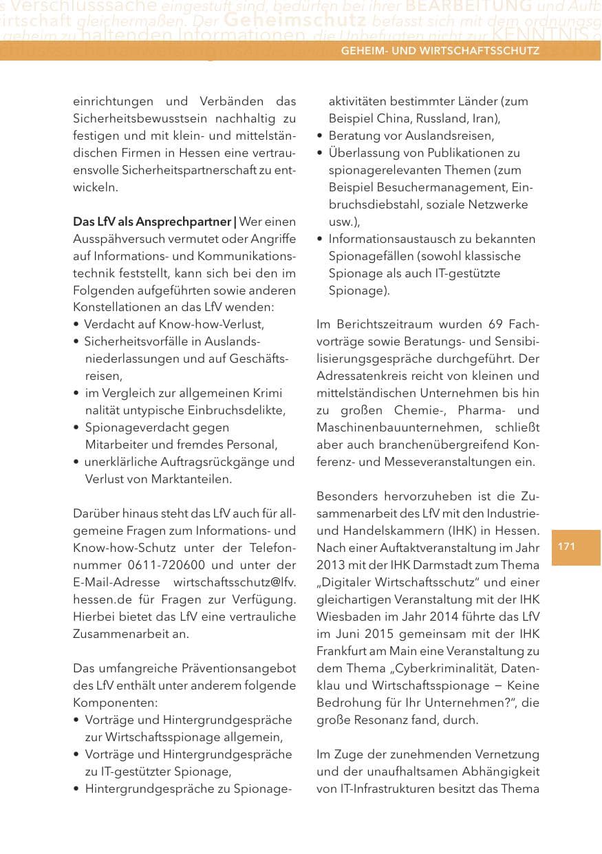 Seite 171 des Verfassungsschutzbericht 2015 Hessen