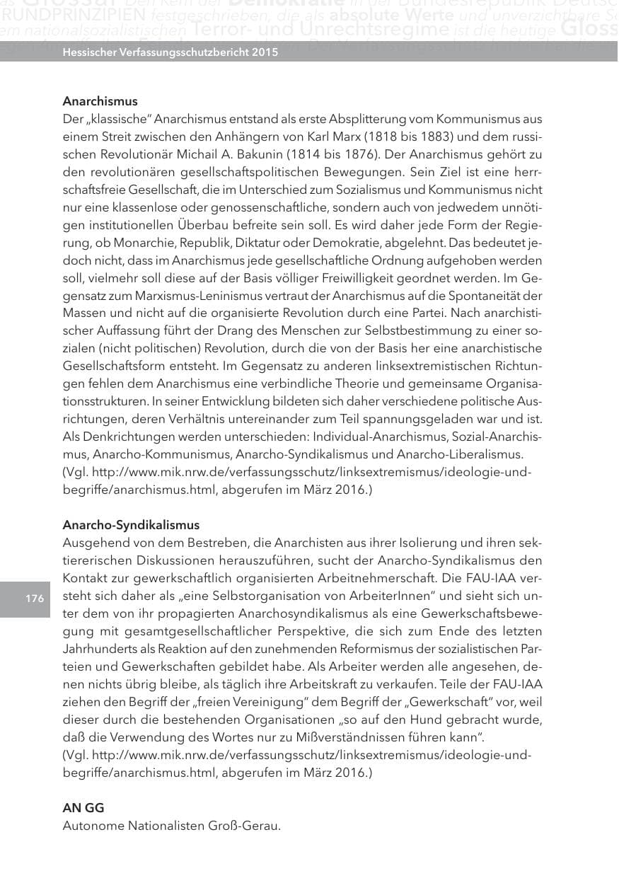 Seite 176 des Verfassungsschutzbericht 2015 Hessen