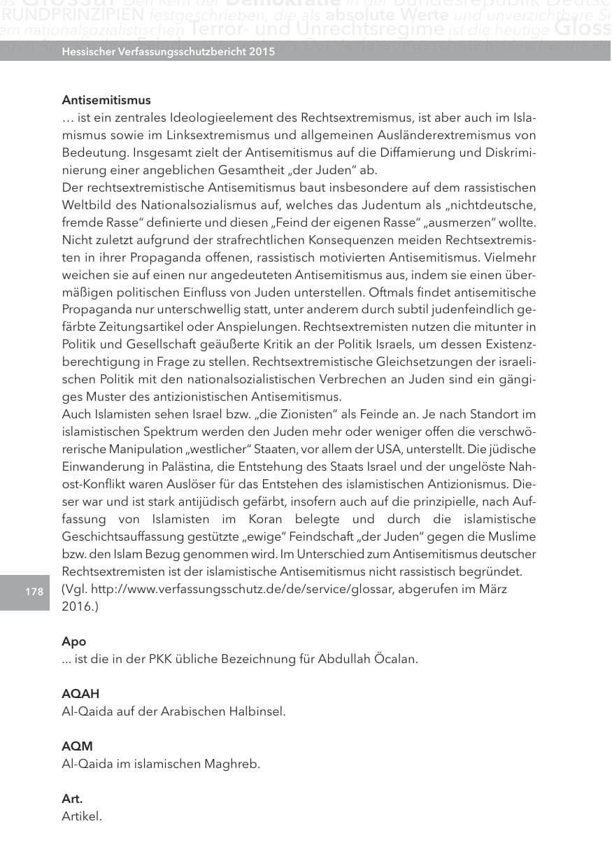Seite 178 des Verfassungsschutzbericht 2015 Hessen