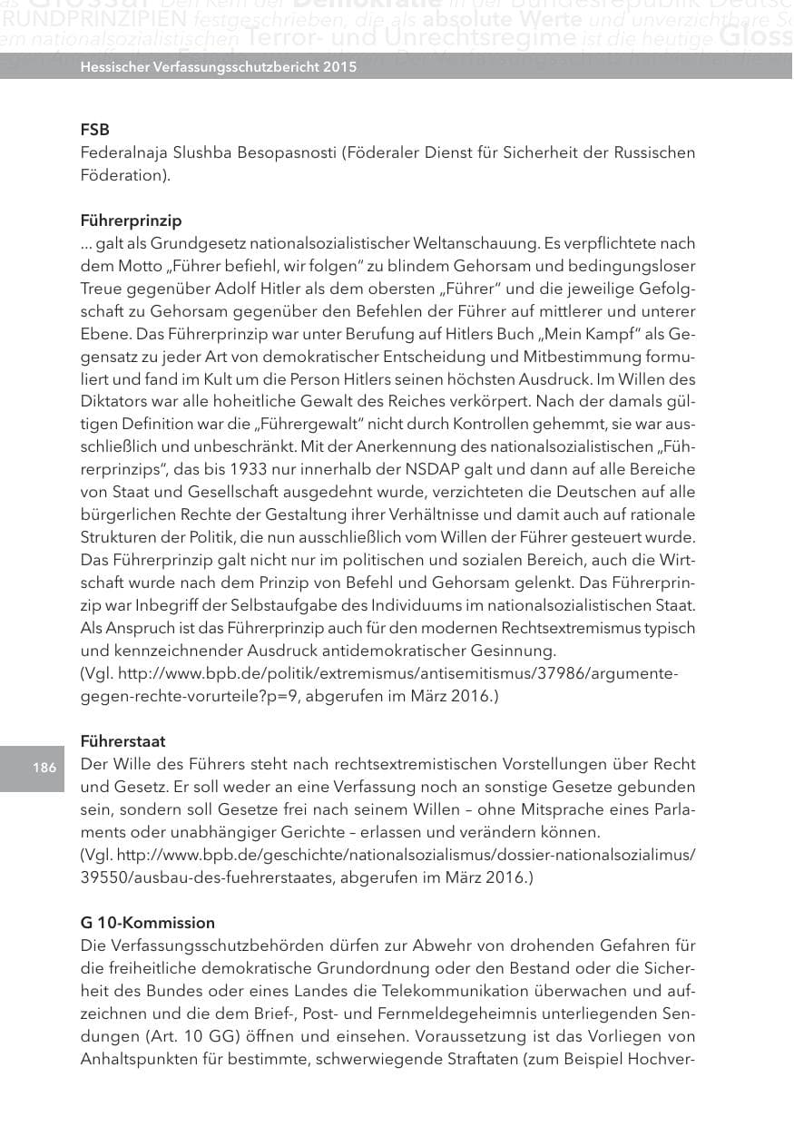 Seite 186 des Verfassungsschutzbericht 2015 Hessen