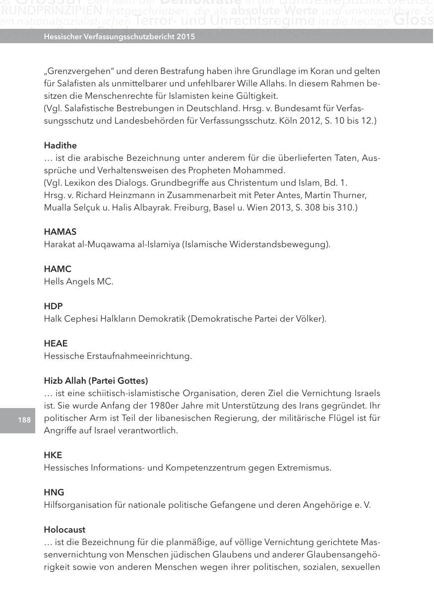 Seite 188 des Verfassungsschutzbericht 2015 Hessen