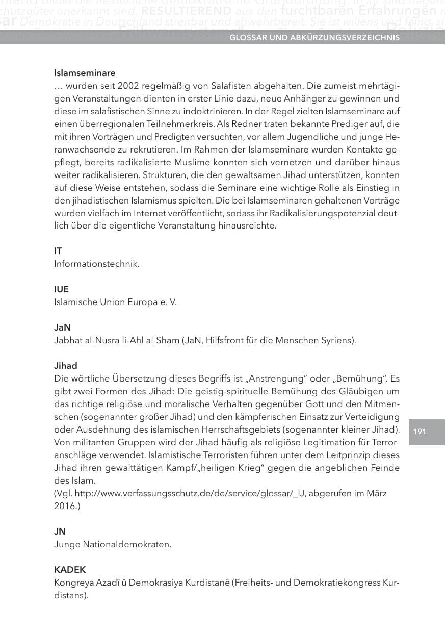 Seite 191 des Verfassungsschutzbericht 2015 Hessen