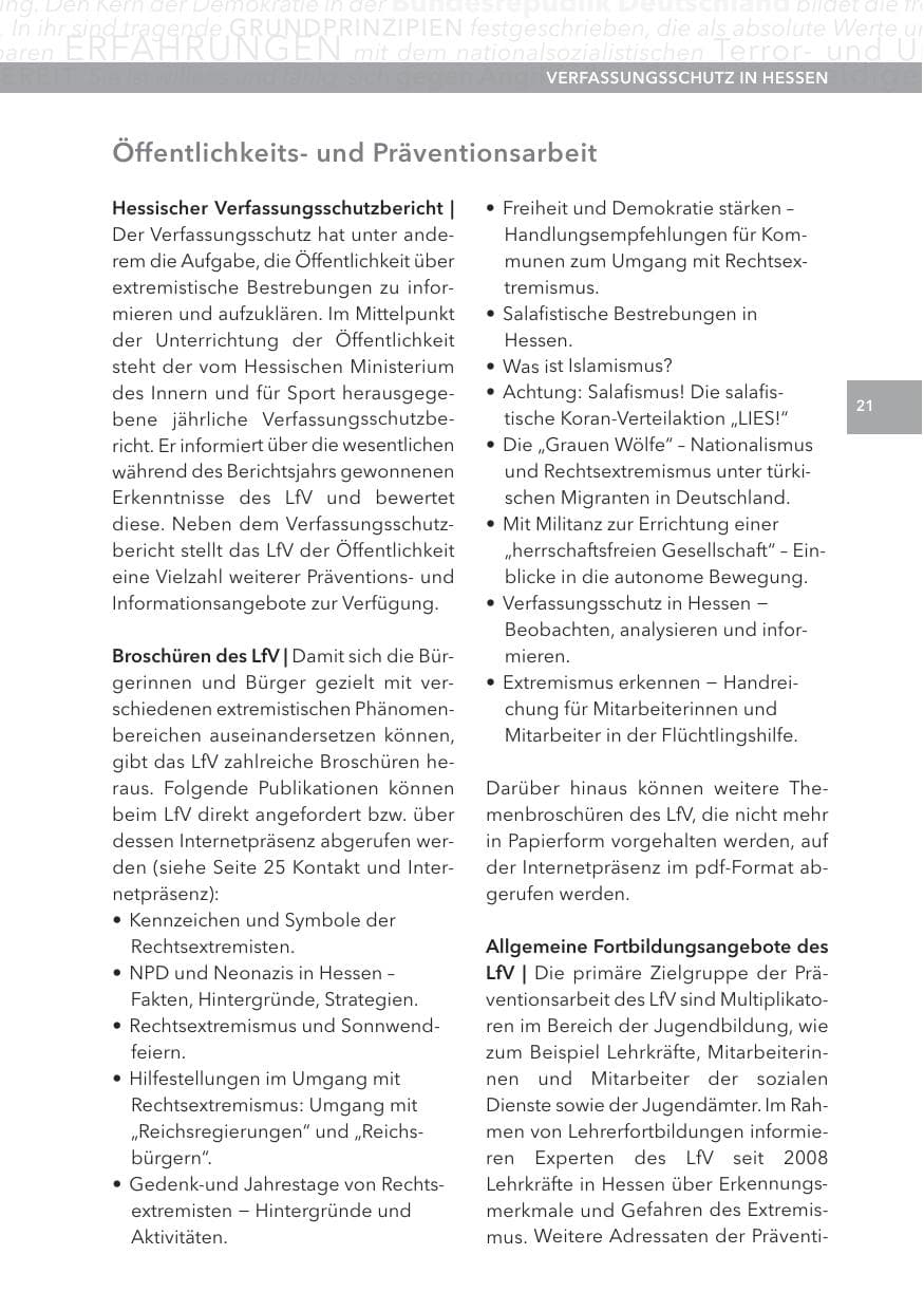 Seite 21 des Verfassungsschutzbericht 2015 Hessen