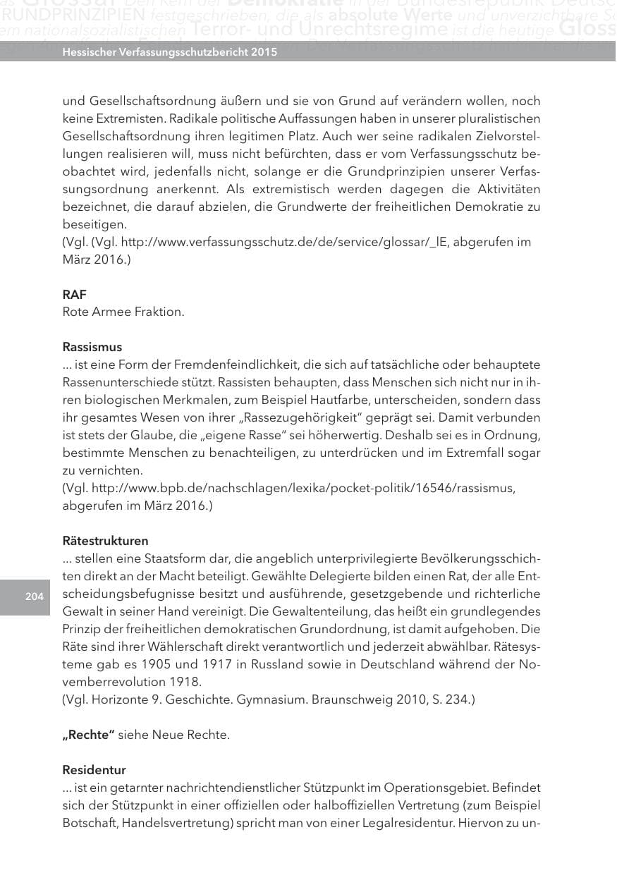 Seite 204 des Verfassungsschutzbericht 2015 Hessen