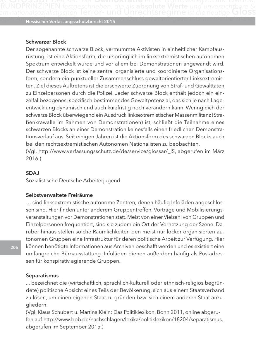 Seite 206 des Verfassungsschutzbericht 2015 Hessen