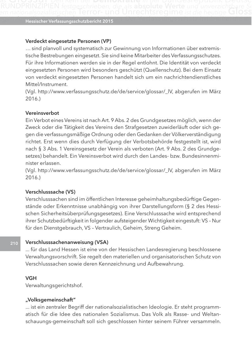 Seite 210 des Verfassungsschutzbericht 2015 Hessen