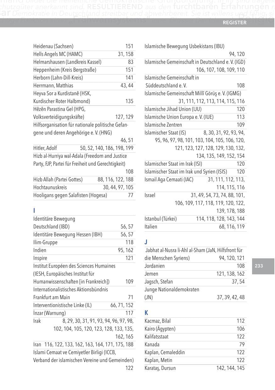 Seite 233 des Verfassungsschutzbericht 2015 Hessen