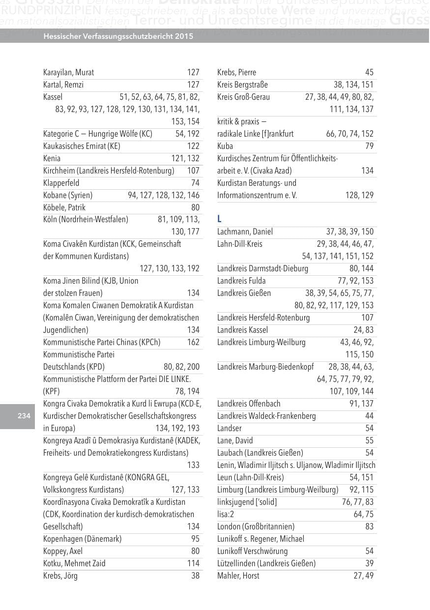 Seite 234 des Verfassungsschutzbericht 2015 Hessen