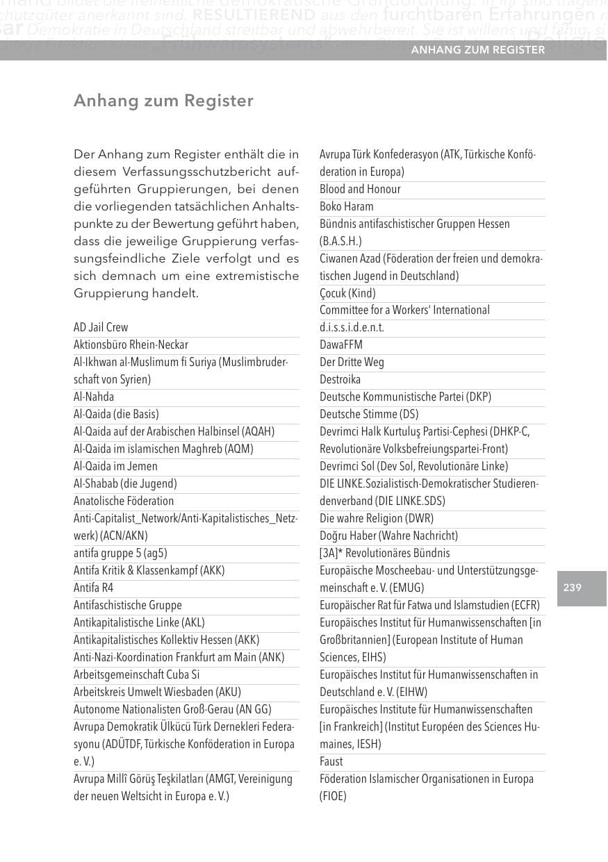 Seite 239 des Verfassungsschutzbericht 2015 Hessen