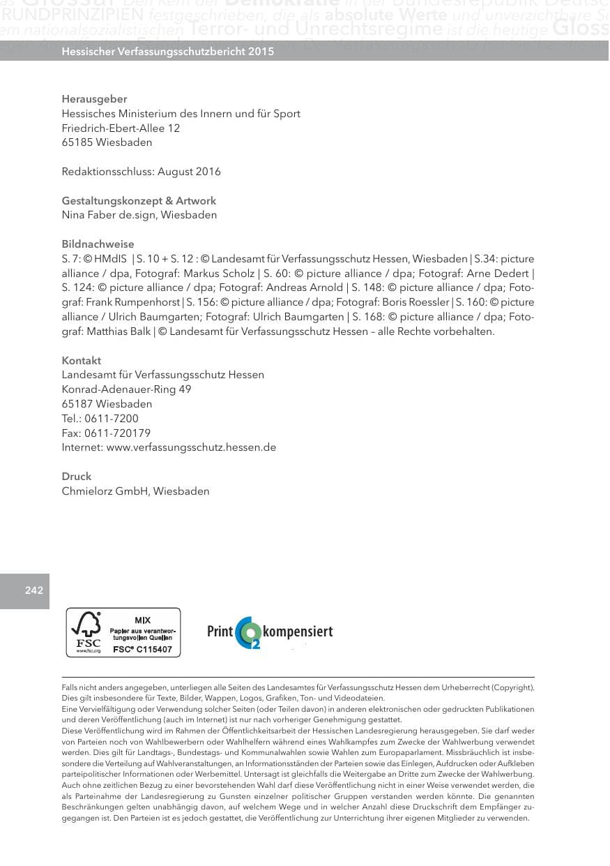 Seite 242 des Verfassungsschutzbericht 2015 Hessen
