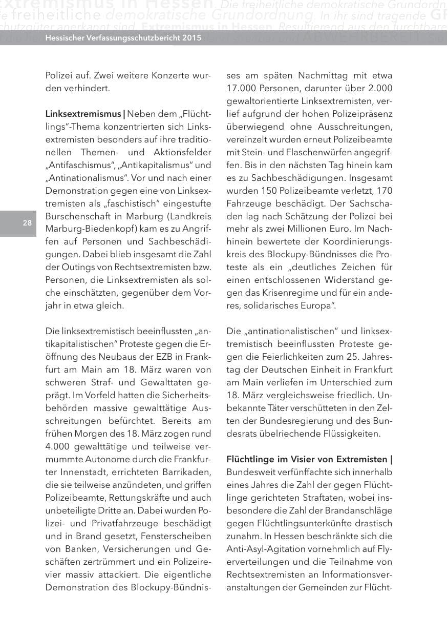 Seite 28 des Verfassungsschutzbericht 2015 Hessen