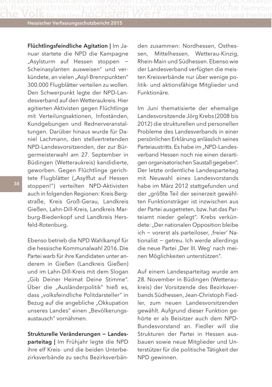 Seite 38 des Verfassungsschutzbericht 2015 Hessen